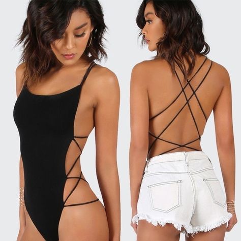 Hot Bodysuits, Bodycon Romper Jumpsuit, Bodysuit Outfit, Leotard Tops, Cami Jumpsuit, Backless Bodysuit, Body Suit Outfits, Romper Jumpsuit, Sleeveless Bodysuit