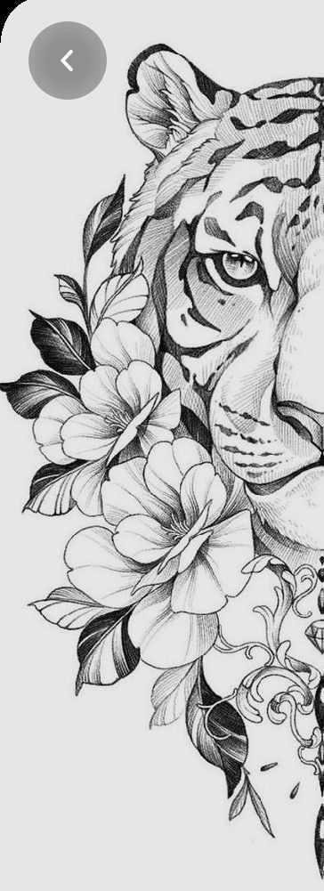 Tiger And Flowers Tattoo, Tiger And Flowers, Charlotte Tattoo, White Tiger Tattoo, Flowers Tattoo Design, Flower Tattoo Stencils, Tiger Tattoo Sleeve, Underboob Tattoo Designs, Lillies Tattoo