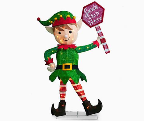 39" Light-Up Elf & Sign Diy Snowman Ornaments, Outdoor Christmas Decorations Yard, Elf Christmas Decorations, Dog Gift Box, Elf Decorations, Xmas Elf, Christmas Yard Art, Christmas Yard Decorations, Christmas Yard