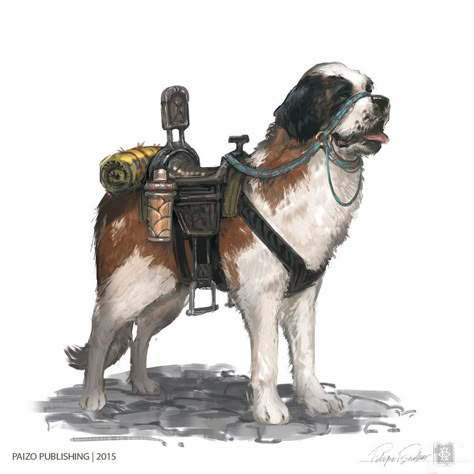 Large Riding Dog by Fesbraa on DeviantArt Armored Animals, Dnd Mounts, Fantasy Mounts, St Bernard Dog, Bernard Dog, St Bernard, Rpg Characters, Animal Companions, Saint Bernard