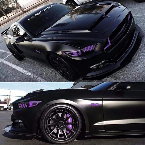 Cool Cars For Women, Black Car With Purple Accents, Black And Purple Car, Gta 5 Online Cars, Girl Cars, Purple Mustang, Modded Cars, Black Mustang, Camaro Car