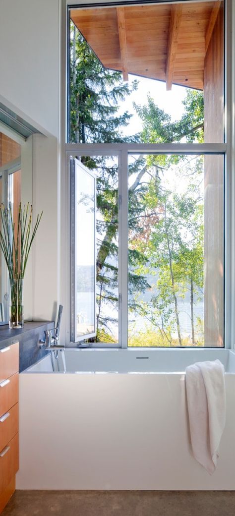 Free Standing Bath In Front Of Window, Bathroom Large Window, Baths Under Windows, Under Window Bath, Big Windows Bathroom, Bath In Window, Bath Near Window, Tub Under Window Master Bath, Window In Bathtub