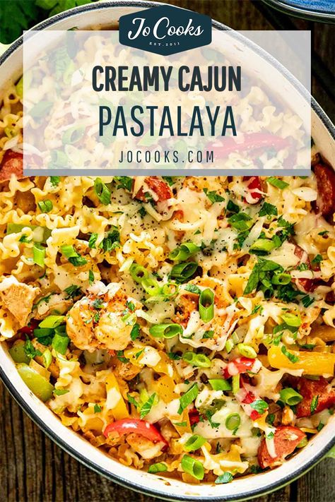 Creamy Cajun Pastalaya - just like jambalaya but better, made with pasta instead and with a creamy sauce and Fontina cheese. Great crowd pleaser and super simple! #cajun #pastalaya #recipe Pastalaya Recipe Cajun, Cajun Pastalaya, Pastalaya Recipe, Group Food, Fall Meals, Creole Cooking, Jo Cooks, Fontina Cheese, Pasta Sides