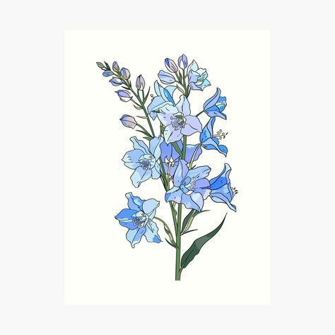 Get my art printed on awesome products. Support me at Redbubble #RBandME: https://www.redbubble.com/i/art-print/Larkspur-Illustration-by-Floreolove/163143743.1G4ZT?asc=u Larkspur Illustration, Larkspur Painting, Xmas Flowers, Larkspur Flower, Planner Ideas, Journal Planner, Drawing Reference, Cotton Paper, Art Boards