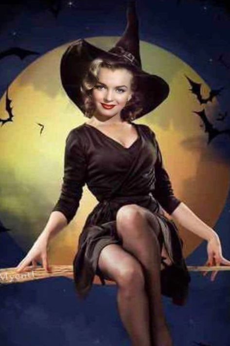 Created by Myentl  {Halloween} Marilyn Monroe Halloween, Marilyn Monroe Artwork, Angel Wings Art, Witch Costume, Photo Magnets, American Beauty, Vintage Girls, Photo Posters, Marilyn Monroe