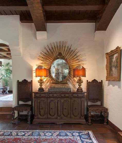 Southern California Historic Beach Residence- Classic Traditional by Interior Design Imports | 1stDibs California Spanish Style Interior, Mexican House Interior, California Ranch Style Homes, Spanish Revival Interior, Artsy House, Tucson Style, Spanish Colonial Decor, Spanish Style Furniture, Hall Design Ideas