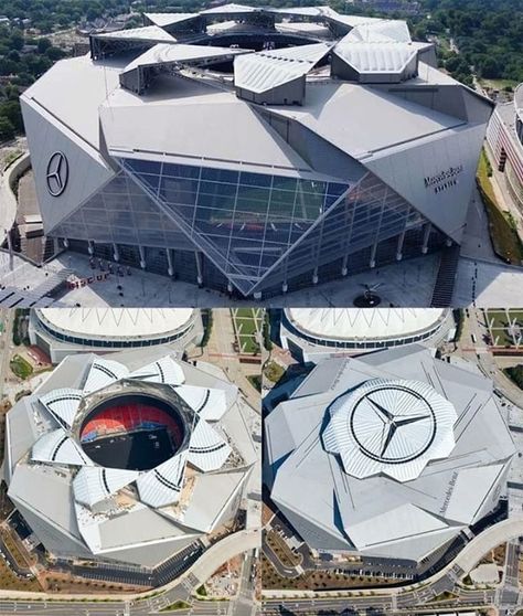 Mercedes Benz Stadium, Architecture Site Plan, Atlanta Falcons Football, Stadium Architecture, Deconstructivism, Nfl Stadiums, Falcons Football, Pavilion Architecture, Stadium Design