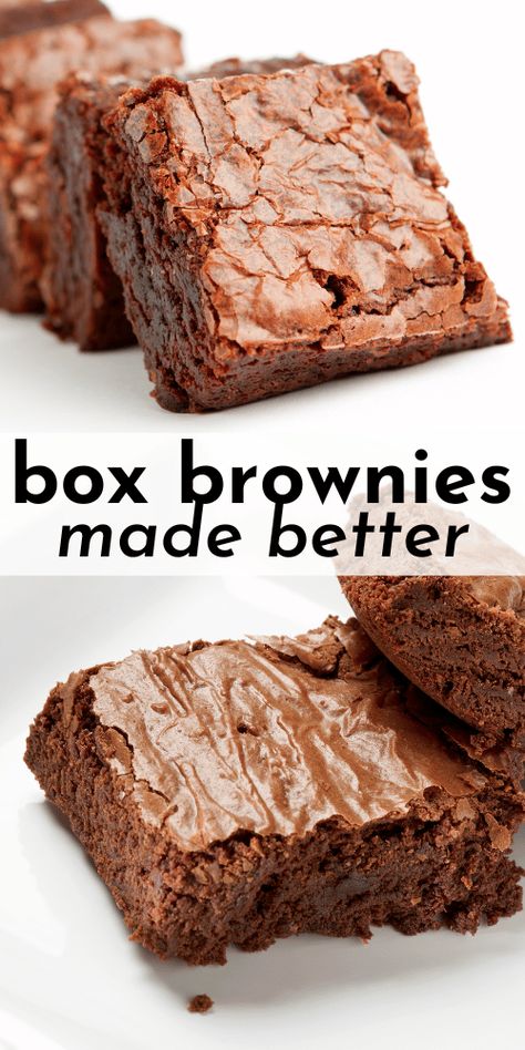 This is our family’s favorite easy brownie recipe! Learn how to make box brownies better with these brownie mix hacks. A few ingredients creates an amazing doctored up brownie recipe from a box. Boxed Brownie Hacks, Brownie Mix Hacks, Make Box Brownies Better, Box Brownies Better, Box Mix Brownies, Boxed Brownies Better, Best Brownie Mix, Boxed Brownie Recipes, Brownie Hacks