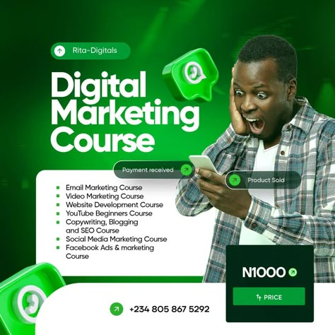 Online Training Flyer Design, Course Ads Design, Digital Marketing Flyer Design, Course Flyer Design, Digital Marketing Flyer, Event Poster Design Inspiration, Course Flyer, Miniature Youtube, Online Flyers