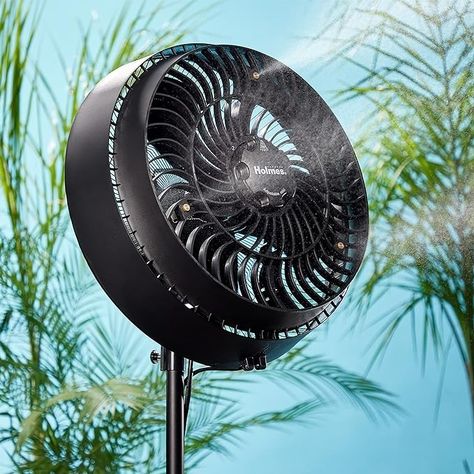 Amazon.com: HOLMES 16" Outdoor Misting Stand Fan, Hose Connection, 3 Speeds, 3 Micro-Mist Levels, 80° Oscillation, Adjustable Height, 25° Head Tilt, GFCI Plug, Black : Patio, Lawn & Garden Outdoor Misting Fan, Outdoor Pedestal, Cooling Spray, Wall Mounted Fan, Misting Fan, Standing Fans, Stand Fan, Pedestal Fan, Metal Fan