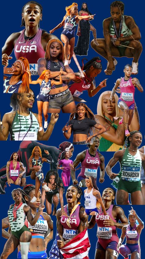 Collage Sha Carri Richardson, Xc Running, Track And Field Athlete, Running Track, Black Community, Track And Field, Black Aesthetic, Budapest, Wrestling