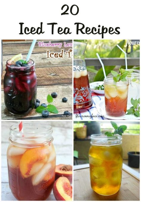 20 Iced Tea Recipes - Flour On My Face Diy Ice Tea Recipes, Infused Tea Recipes, Healthy Iced Tea Recipes, Flavored Tea Recipes, Healthy Iced Tea, Fruit Tea Recipes, Tea Infusion Recipes, Healthy Teas Recipes, Summer Iced Tea