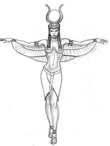 My next tattoo. This will be on my right side! Love Isis! Egyptian Goddess Sketch, Egyptian Lady Tattoo, Nut Goddess Tattoo, Goddess Hathor Tattoo, Back Tattoo Egyptian, Iris Egyptian Goddess Tattoo, Winged Goddess Tattoo, Hathor Tattoo Goddesses, Nut Tattoo Egypt