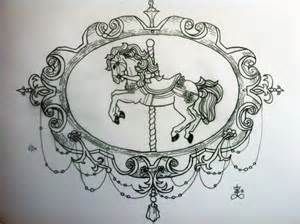 Frame Tattoo Design, Carousel Horse Tattoos, Carousel Tattoo, Tattoo Lower Back, Frame Tattoo, Circus Tattoo, Tattoo Horse, Horse Tattoo Design, Horse Carousel