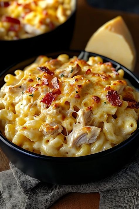 Say goodbye to boring dinners with this One-Pot Crack Chicken Mac and Cheese! Creamy ranch, melty cheese, and savory bacon make every bite unforgettable. Easy to make, easier to devour! #OnePotDinner #EasyChickenMeals #CrackChickenMagic #MacAndCheeseFix #FamilyFavoriteRecipe #BaconAndCheeseCombo #CreamyPastaLovers #QuickDinnerSolution Mac And Cheese And Chicken, Mac N Cheese Bacon, Chicken Macaroni And Cheese, Mac And Cheese Creamy, Savory Bacon, Chicken Macaroni, Zesty Ranch, Chicken Mac And Cheese, Chicken Bacon Ranch Pasta