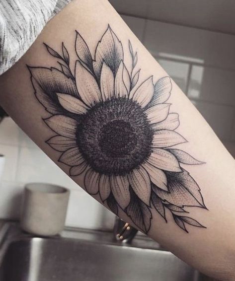 sunflower tattoo idea inspo. Mens Sunflower Tattoo For Men, Inner Arm Sunflower Tattoo, Sunflower Forearm Tattoo Women, Big Cover Up Tattoos For Women, Half Sunflower Tattoo, September Tattoo, Sunflower Tattoo Thigh, Tattoo Sunflower, Sunflower Sketches