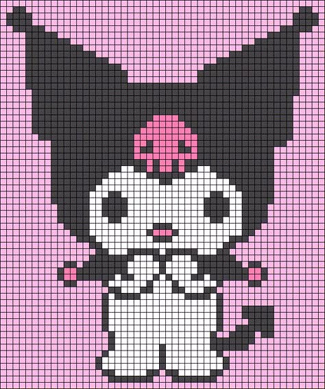 Alpha pattern #88269 | BraceletBook Crochet Tapestry Pattern Sanrio, Kuromi Tapestry Crochet, Crochet Alpha Pattern Sanrio, Hello Kitty Crochet Graph Patterns, Kuromi Crochet Grid, Kuromi Grid Pattern, Sanrio Pixel Art Kuromi, Cross Stitch Patterns Sanrio, Stitch Grid Pattern