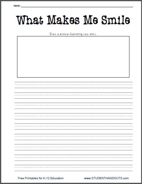 What Makes Me Smile Free Printable K-2 Writing Prompt Worksheet for Little Kids 1st Grade Writing Worksheets, Elementary Worksheets, Second Grade Writing, Kindergarten Writing Prompts, Writing Prompts Funny, 2nd Grade Writing, 1st Grade Writing, First Grade Writing, Writing Prompts For Kids