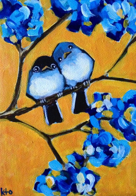 Large Canvas Bird Painting, Acrylic Paintings Bird, Painted Birds Acrylic Easy, Bluebird Painting Acrylic Easy, Bird Easy Painting, New Painting Ideas Canvases, Male Canvas Painting Ideas, Bird Painting Ideas On Canvas, Birds On A Line Painting