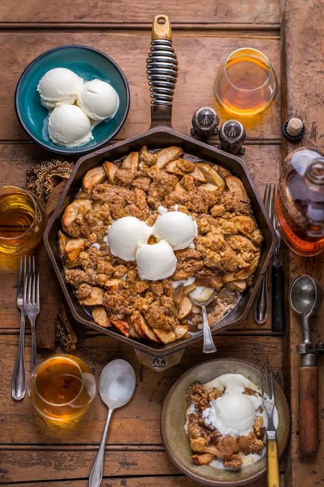 Smoked Skillet Apple Maple Bourbon Crisp | Dennis The Prescott Traeger Apple Crisp, Smoked Apple Dessert, Smoked Apple Cobbler, Bbq Deserts, Witchy Recipes, Dennis Prescott, Baking Snacks, Dieting Plan, Traeger Cooking