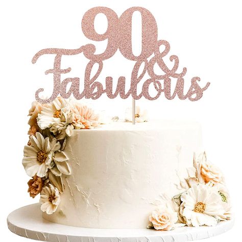 Amazon.com: 1 PCS 90 & Fabulous Cake Topper Glitter Ninety and Fabulous Cake Toppers Happy 90th Birthday Cake Pick for 90th Wedding Anniversary Birthday Party Cake Decorations Supplies Rose Gold : Grocery & Gourmet Food 90th Birthday Cakes, Mother In Law Birthday, Cake Quotes, 90th Birthday Parties, Love Cake Topper, Happy 90th Birthday, Gold Cake Topper, 90's Birthday Party, Birthday Items