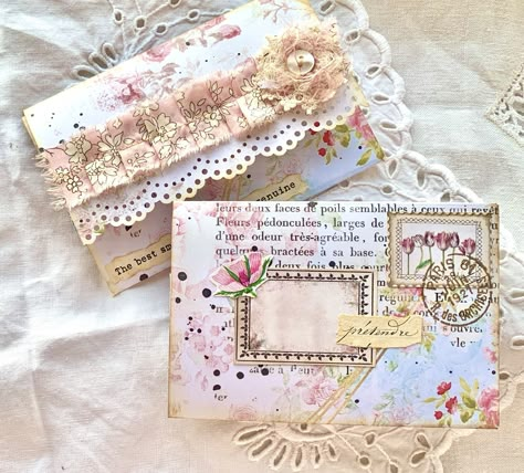 Angela Kerr, Homemade Envelopes, Envelope Journal, Lace Journal, Scrapbook Embellishments Diy, Shabby Chic Cards, Embellishment Diy, Card Embellishments, Diy Envelope