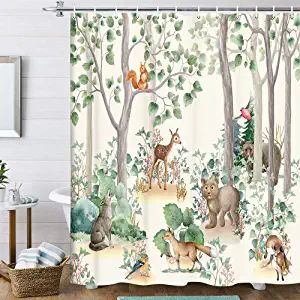 Woodland Theme Room, Hunting Bathroom, Cabin Shower Curtain, Woodland Curtains, Animal Shower Curtain, Bathroom Curtain Set, Outdoor Bathtub, Country Lodge, Watercolor Woodland