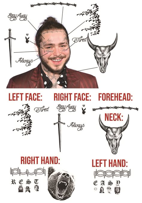 POST MALONE Celebs Tattoos, Infected Tattoo, Post Malone Lyrics, Post Malone Wallpaper, Tattoos And Body Art, Lip Tattoos, Face Tattoos, Family Tattoos, Lion Tattoo