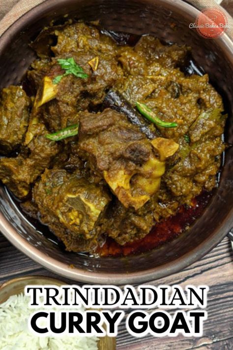 Curry Goat Recipe, Curried Goat Recipe, Green Seasoning, Trinidadian Recipes, Goat Recipes, Trinidad Recipes, Carribean Food, Curry Goat, Trini Food