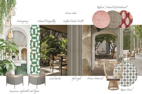 Interior Design Concepts Presentation, Mediterranean Moodboard Interior Design, Restaurant Mood Board Interiors, Mediterranean Restaurant Interior Design, Polish Interior Design, Restaurant Mood Board, Backyard Garden Designs, Interior Design Concept Board, Moodboard Cafe