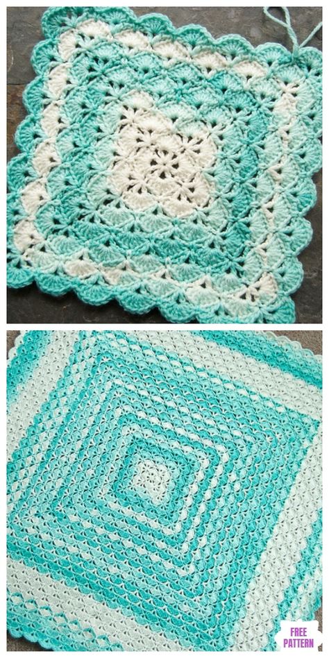 Granny Shells Blanket Free Crochet Pattern Crochet Shell Blanket, Crocheted Afghans, Baby Afghan Crochet Patterns, Crochet Square Blanket, Crochet Baby Blanket Free Pattern, Easy Crochet Baby, Baby Afghan Crochet, Crochet Patterns Free Blanket, Haken Baby