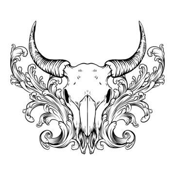 Bone Head Tattoo, Bull Skull Neck Tattoo, Bull Skull Tattoo Stencil, Tooled Leather Cow Skull, Bull Outline Tattoo, Ox Skull Tattoo, Cow Head Tattoo, Ox Cartoon, Bull Head Tattoo