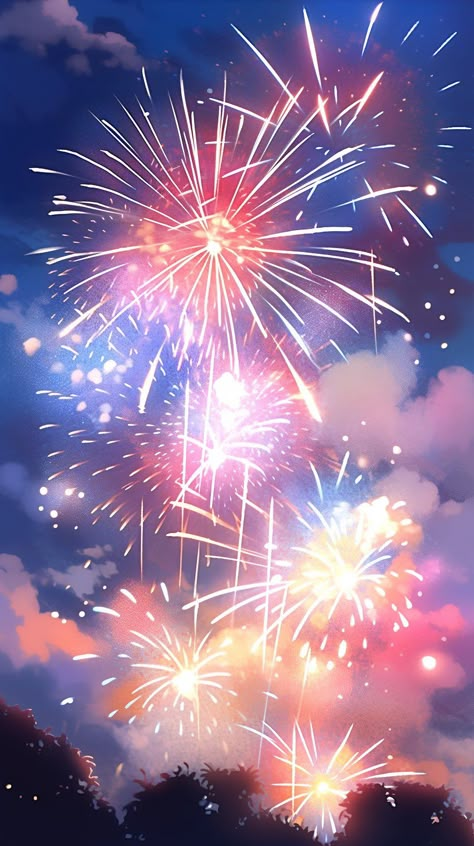 Anime Fireworks Background, Fireworks Anime Wallpaper, Japanese Fireworks Festival, Anime Fireworks, Japanese Fireworks, Anime Landscape, Fireworks Festival, Beautiful Butterflies Art, Fire Works