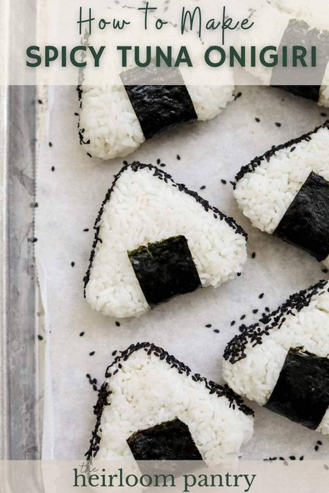 Spicy Tuna Onigiri, Japanese Side Dishes, Tuna Onigiri, Japanese Sticky Rice, Onigiri Filling, Japanese Rice Balls, Japanese Side Dish, Onigiri Recipe, Kewpie Mayo