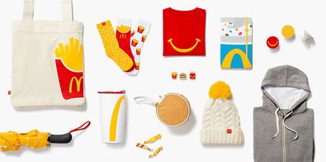 McDonald’s Releases Its First Apparel Collection Mc Donald, Ecommerce Shop, Blue Colour Palette, Big Mac, Brand Marketing, Holiday Collection, Ugly Sweater, Tree Ornaments, First Time