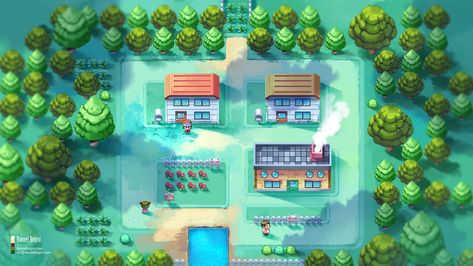 Pokemon Towns, Pokemon City, Pixel Space, Pokémon Gif, Pokemon Fire Red, 2d Character Design, Pixel Pokemon, Video Game Aesthetic, Stylized Environment