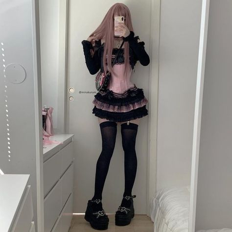 #softgoth #aesthetic #kawaiifashion #jfashion #kawaiicore #cutecore #pastel #goth Goth Corset Outfit, Goth Kawaii Fashion, Shoes Demonia, Ulzzang Outfit, Kawaii Outfit Ideas, Alt Grunge, E Girl Outfits, Demonia Shoes, Pastel Goth Fashion