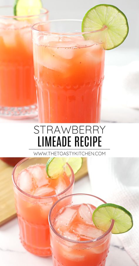 Strawberry Limeade Recipe, Drink Nonalcoholic, Strawberry Limeade, Limeade Recipe, Virgin Drinks, Lime Drinks, Spring Drink, Kid Friendly Drinks, Strawberry Drinks