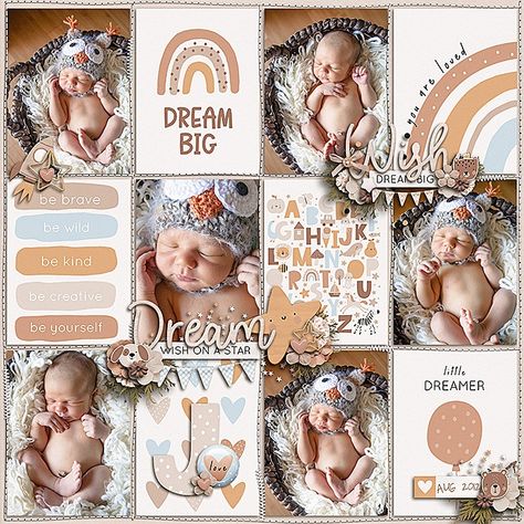 Baby Scrapbook Pages, Scrapbooking Layouts Baby, Baby Layouts, Project Life Layouts, Baby Boy Scrapbook, Girls Album, Digi Scrapbooking, Scrapbooking Techniques, Alphabet Cards