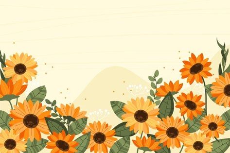 Sunflower Wallpaper For Laptop, Laptop Wallpaper Sunflower, Sunflower Wallpaper Backgrounds Desktop, Flower Background Drawing, Sunflower Desktop Wallpaper, Drawn Flowers Wallpaper, Sunflower Board, Desktop Wallpaper Summer, Sunflower Border