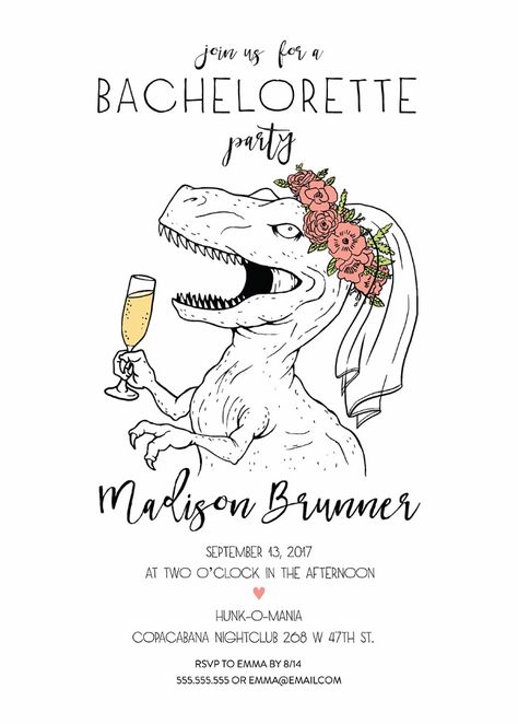 Print: Free Printable Dinosaur Bachelorette Party Invite Dinosaur Wedding Theme, Dinosaur Wedding, Bachelorette Party Invite, Bridal Bachelorette Party, Be My Bridesmaid Cards, Bachelorette Party Themes, Bachelorette Party Invitations, Bachelorette Party Gifts, Bridesmaid Cards