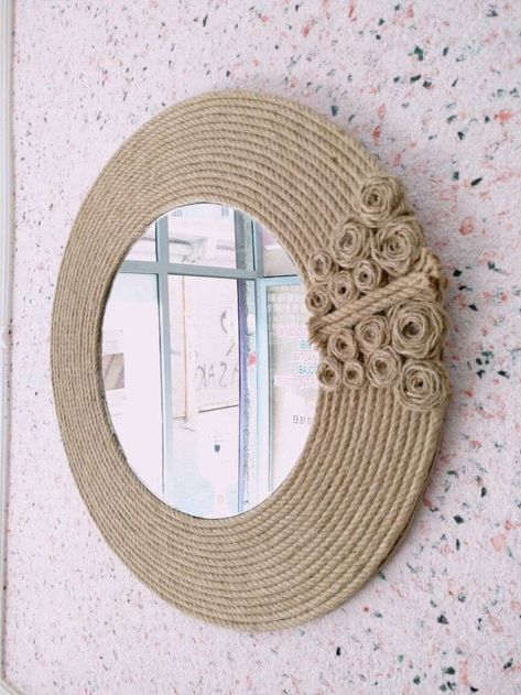 Wall mirror decor ideas Bedroom Colour Schemes Neutral, Wall Mirror Decor Ideas, Jute Rope Mirror, Diy Mirror Decor, Nautical Rope Mirror, Wall Mirror Decor, Mirror Decor Ideas, Baby Doll Bed, Rope Mirror