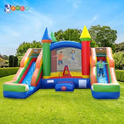 Inflatable Bounce House and Double Slide Combo Unit 16.5 x 15 x 11 Foot- Crossover Rainbow Castle Combo Bouncer, Kids Outdoor Toys, Jumpers for Kids - Bounce House with Blower, Stakes, and Storage Bag#party#birthday#friends#kids#outdoor#castle#house#bounce#fun Castle Bounce House, Water Slide Bounce House, Bounce House With Slide, Bounce House Rentals, Inflatable Bounce House, Splash Pool, Free Toys, Backyard Play, Castle Designs