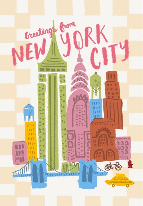 Greetings From New York, New York City Graphic Design, New York City Skyline Drawing, New York Artwork, New York Core, New York Cartoon, New York Graphic Design, New York City Illustration, New York City Background