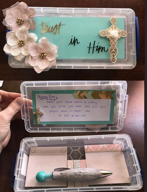 DIY gift for her; DIY Mother's Day gift Prayer Box - "When your head starts to worry and your mind just can't rest, put your prayers down on paper and let God do the rest." Prayer Box Ideas, Prayer Box Diy, Christian Gifts Diy, Sister Gifts Diy, Prayer Jar, Ministry Gifts, Secret Sister Gifts, Diy Mother's Day, Church Gifts