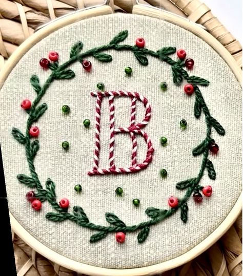 Christmas Embroidery Letters, Christmas Name Embroidery, Holly Leaves Embroidery, Embroidery Holly Leaves, Embroidered Holly, Christmas Initial Embroidery, Holly Leaf, Holiday Crafts, Cricut