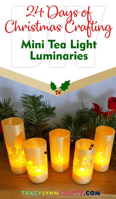 You can make these mini luminaries to light up your holiday! | #diy #cricut #christmas #luminary #luminaries #vellum #holiday Battery Tea Light Crafts, Paper Luminaries, Tea Light Crafts, 24 Days Of Christmas, Battery Tea Lights, Candle Ideas, Christmas Concert, Cricut Christmas, Christmas Crafting