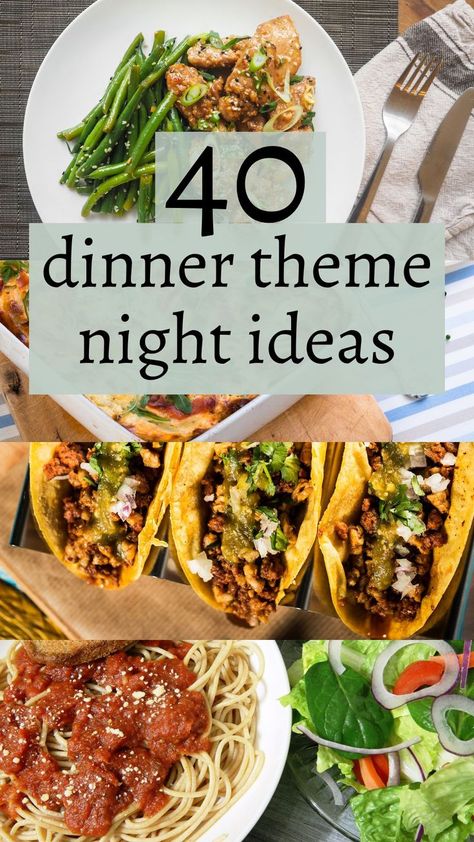 One of the ways I became more consistent in my meal planning was by using dinner theme night ideas. That way I have a starting point when figuring out what food to serve. Meal Theme Nights, Theme Night Ideas, Themes Dinner Nights, Theme Nights, Dinner Themes, Night Ideas, Meal Ideas, Easy Dinner, Dinner Ideas