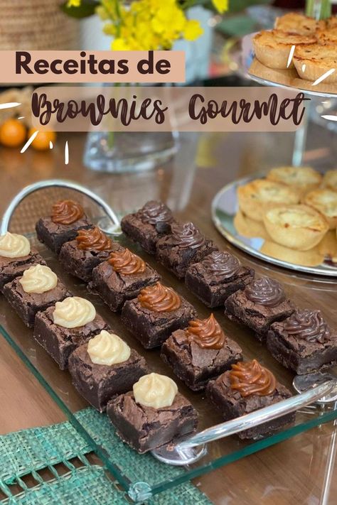 Brownies Decorados, Brownie Gourmet, Gourmet Brownies, 00s Party, Mini Brownies, Dessert Station, Sweet Bar, Quick Bread, Brush Lettering