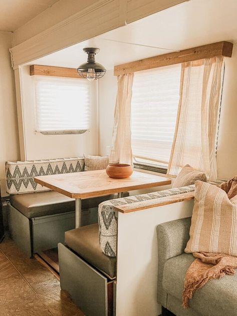 23 Ways to Make a Budget RV Makeover Extra Simple! Rv Slide Out Remodel, Camping Renovations, Rental Upgrades, Rv Blinds, Window Makeover, Rv Tour, Rv Design, Rv Curtains, Rv Windows